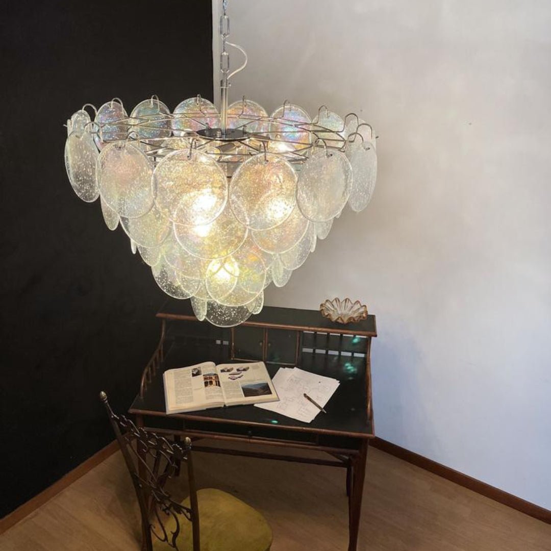 Liorerora kroonluchter met iriserend Murano-glas schijf