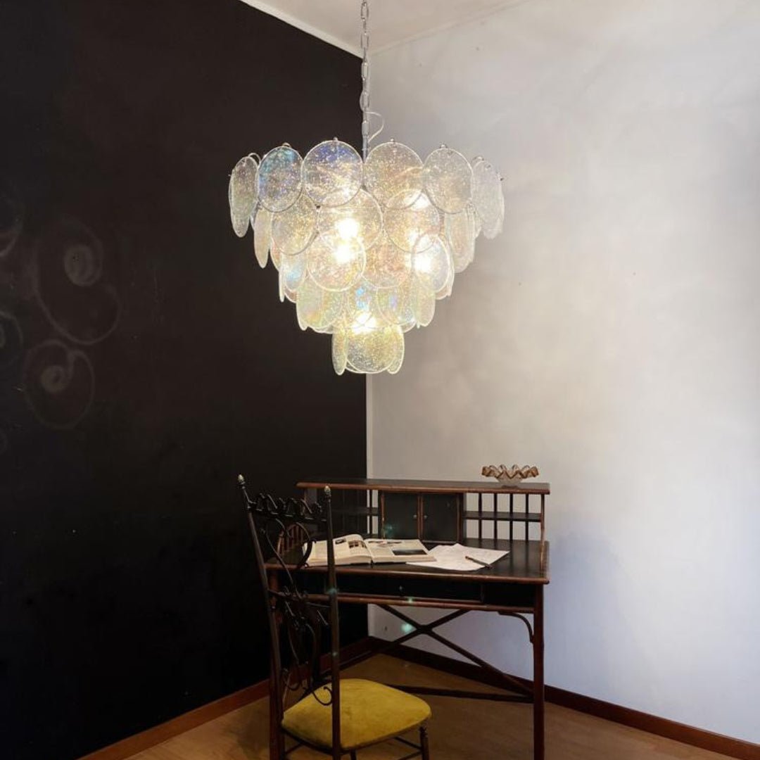 Liorerora kroonluchter met iriserend Murano-glas schijf