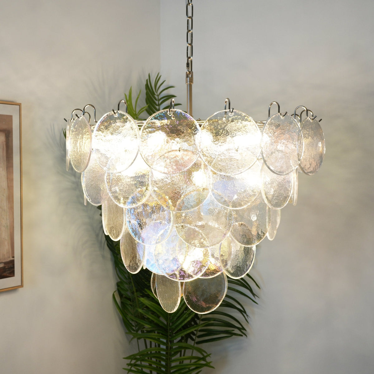 Liorerora kroonluchter met iriserend Murano-glas schijf