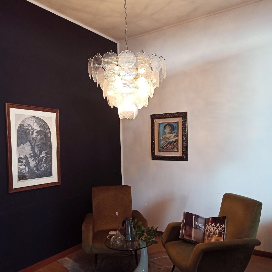 Liorerora kroonluchter met iriserend Murano-glas schijf