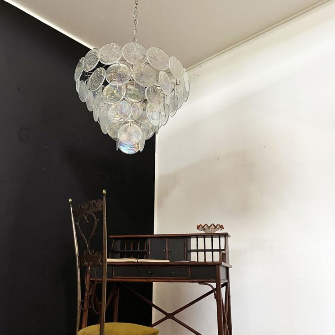 Liorerora kroonluchter met iriserend Murano-glas schijf