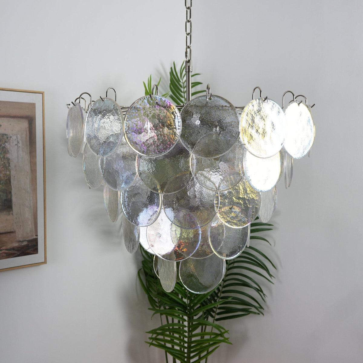 Liorerora kroonluchter met iriserend Murano-glas schijf