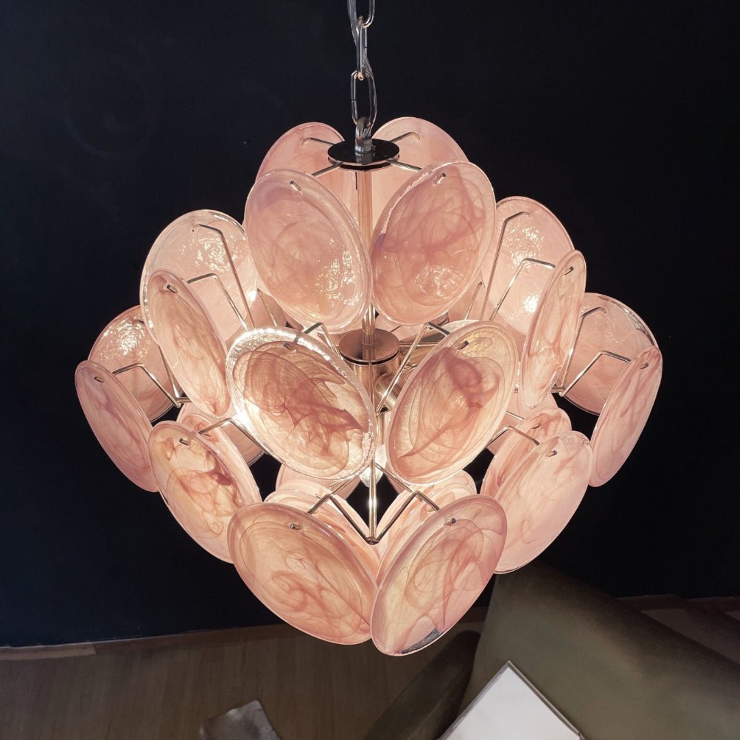 Rivivian kroonluchter met roze schijvenlagen