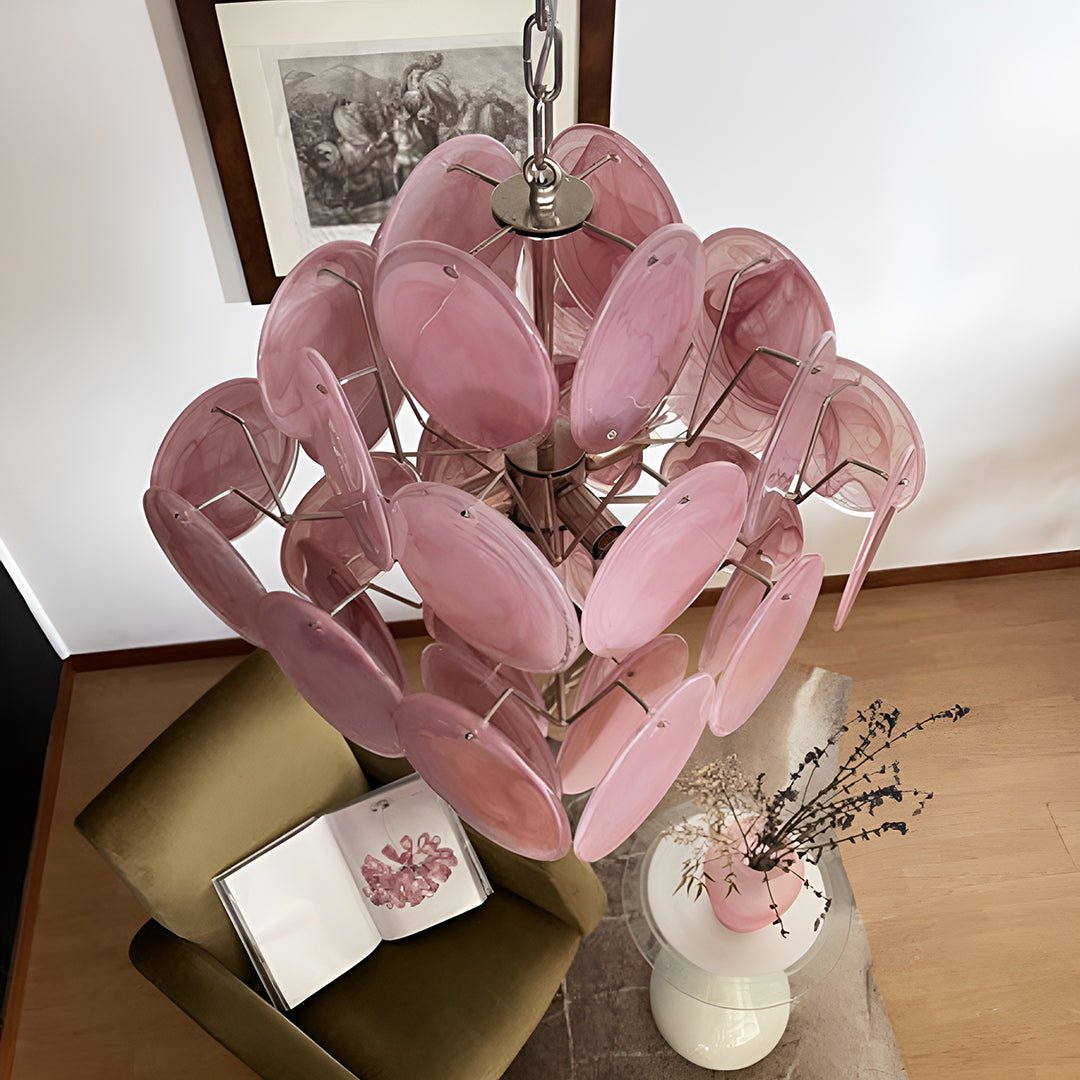 Rivivian kroonluchter met roze schijvenlagen