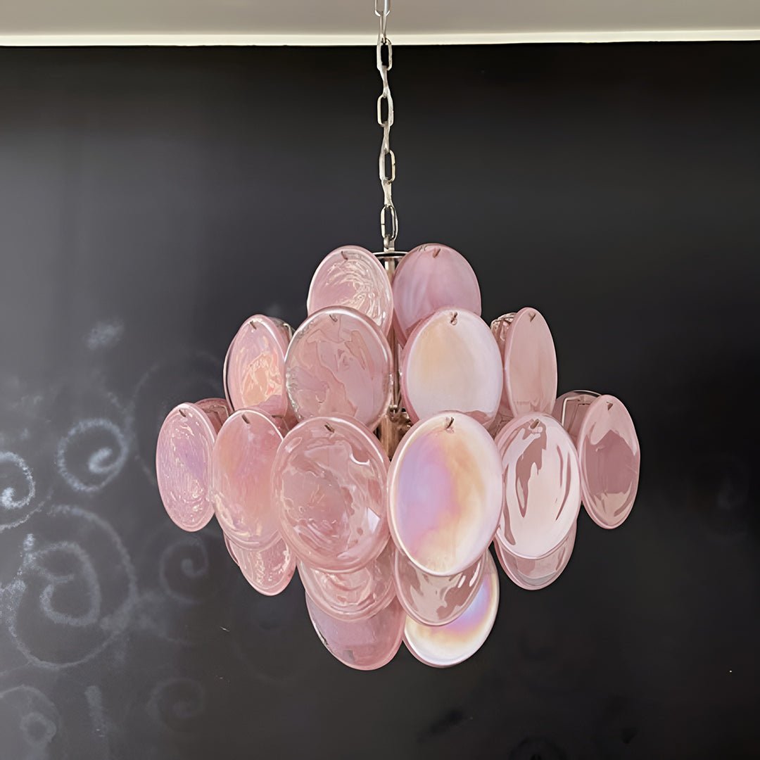 Rivivian kroonluchter met roze schijvenlagen