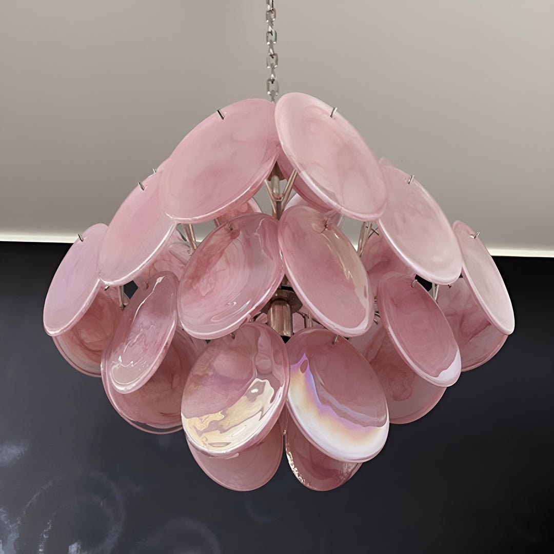 Rivivian kroonluchter met roze schijvenlagen