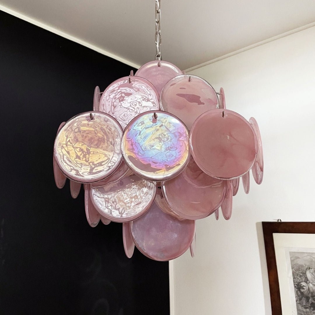 Rivivian kroonluchter met roze schijvenlagen