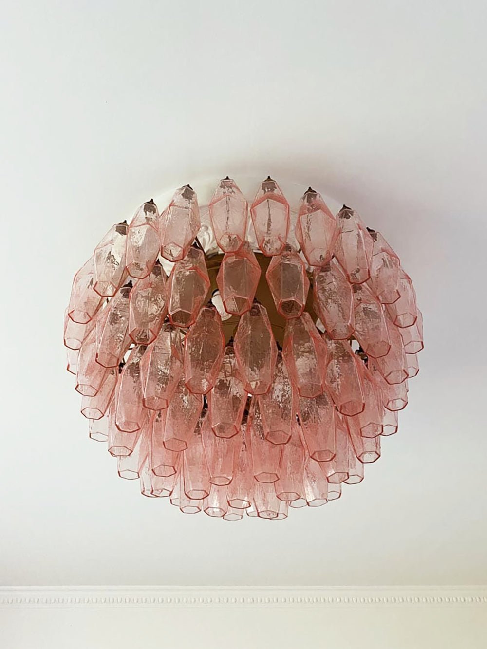 Evix plafondlamp van glas roze rhombusglas gelaagd vintage elegantie