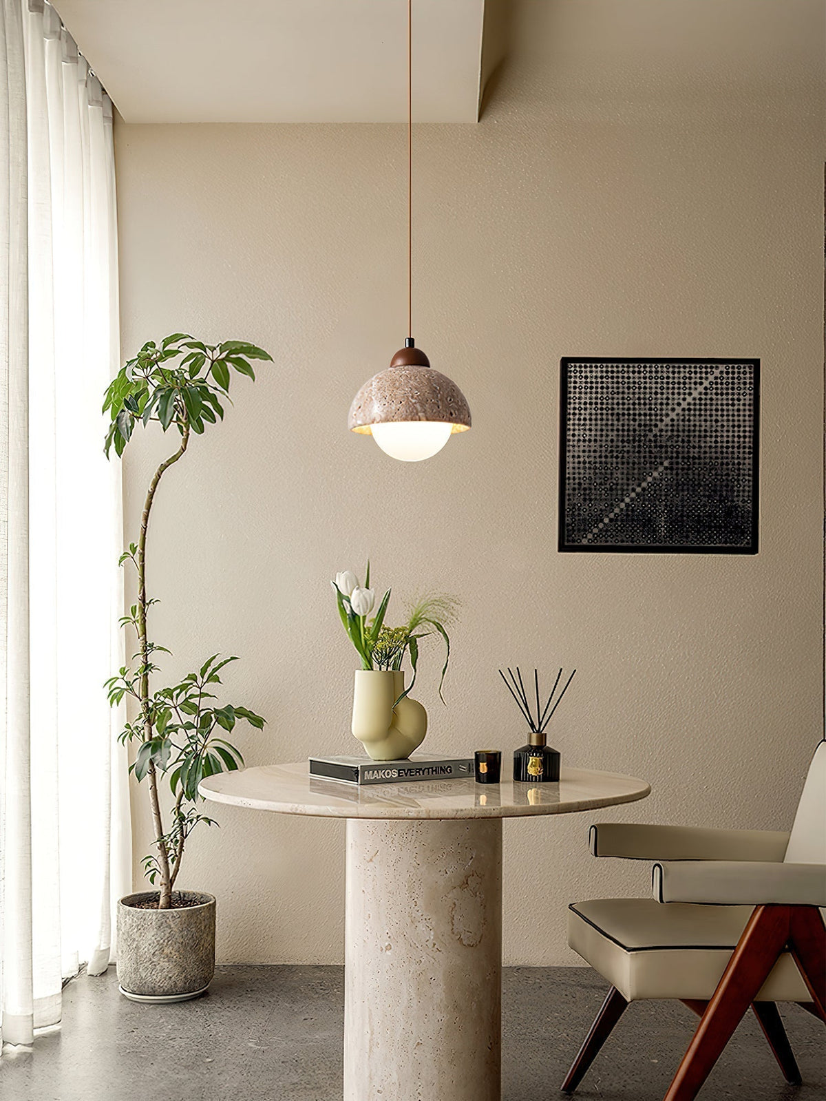 Lunex ronde hanglamp van geel travertin