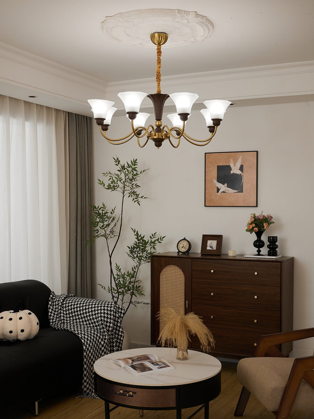 Ciphaen Traditionele Elegantie Vintage Hout glas Kroonluchter