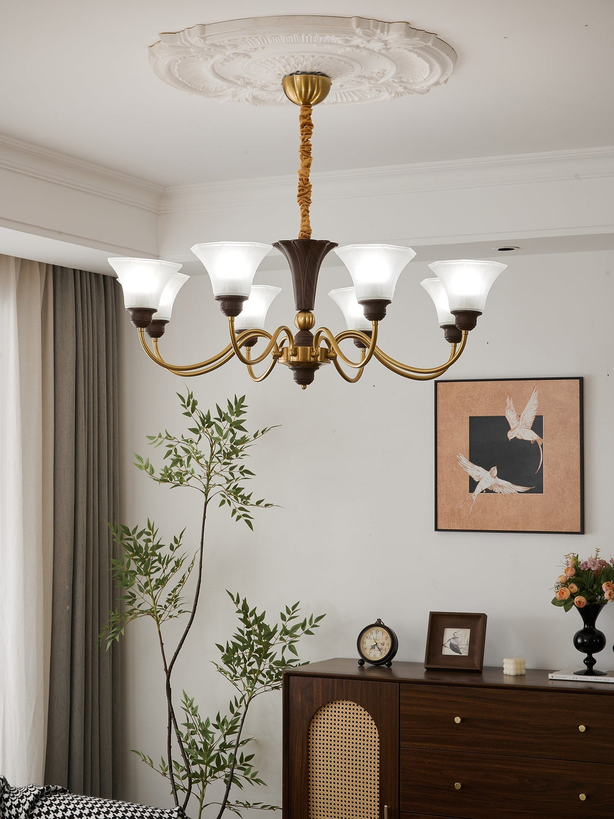 Ciphaen Traditionele Elegantie Vintage Hout glas Kroonluchter