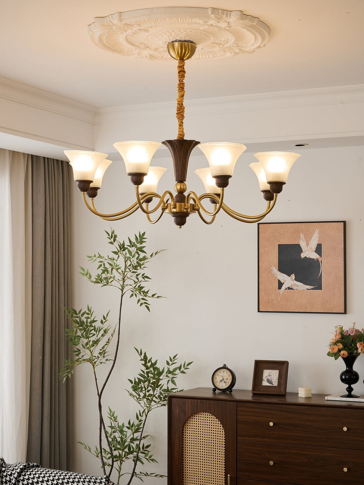 Ciphaen Traditionele Elegantie Vintage Hout glas Kroonluchter