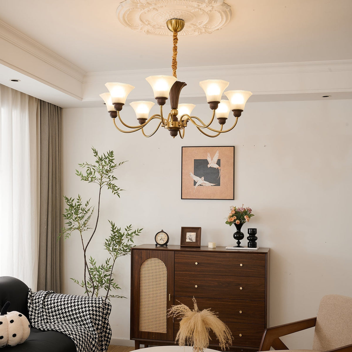 Ciphaen Traditionele Elegantie Vintage Hout glas Kroonluchter