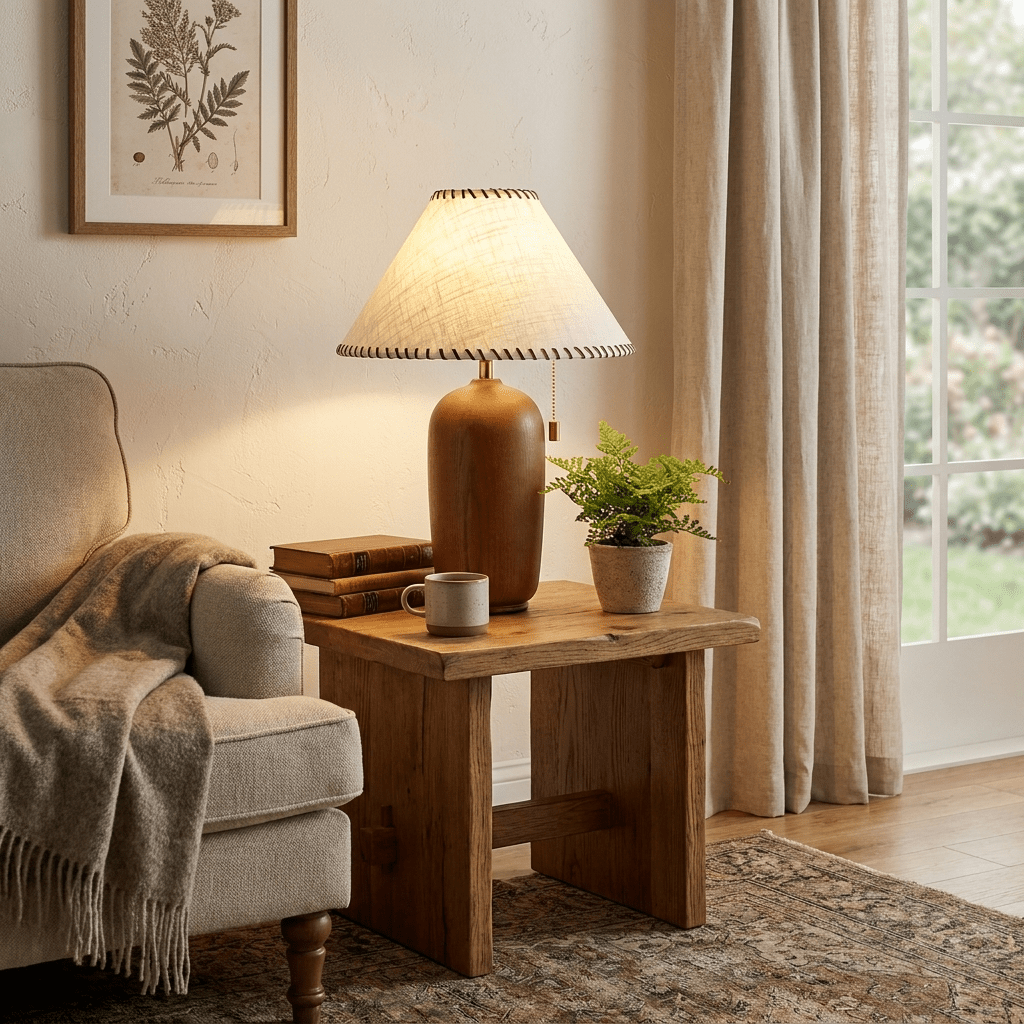 Rinoena tafellamp van walnoot
