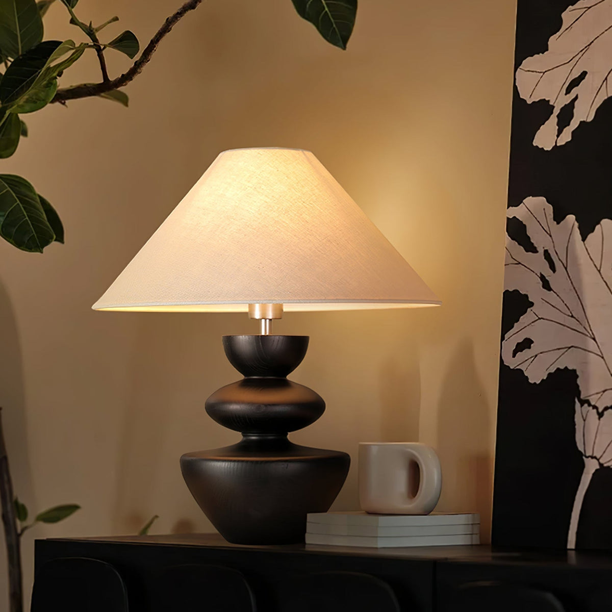 Joanne Vintage tafellamp van donker walnoot hout
