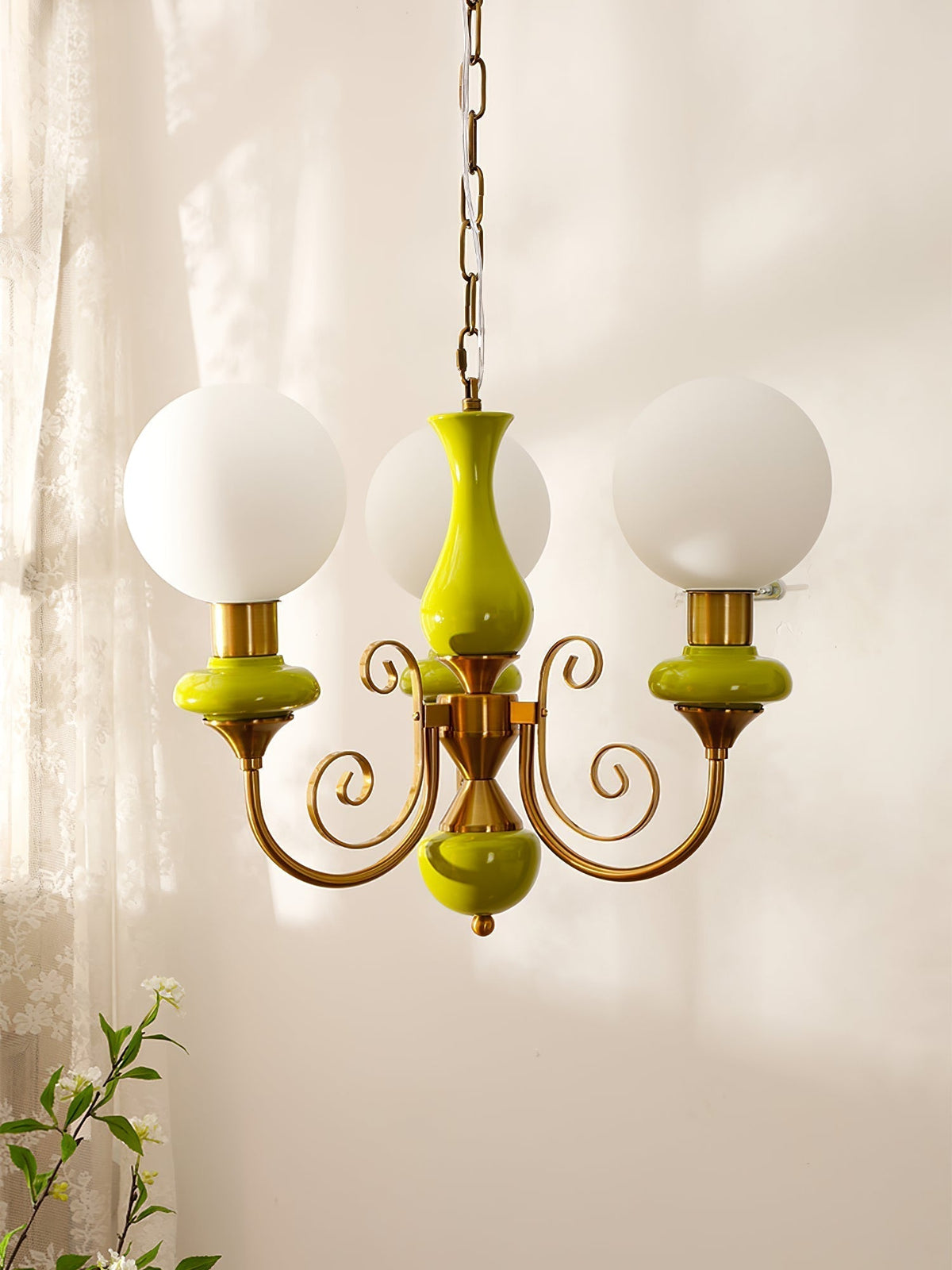 Evsolia kroonluchter van groen onyx glas
