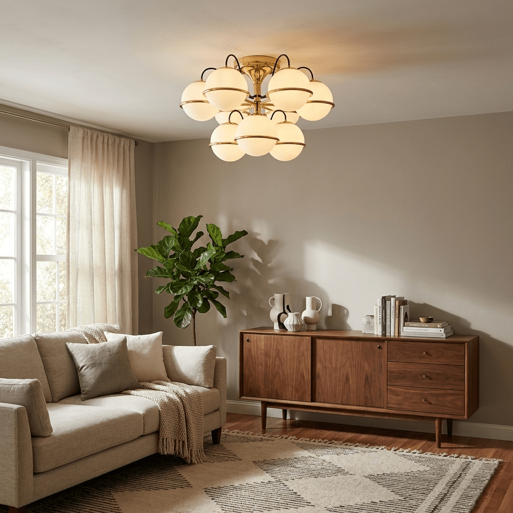 Semi-plafond Kroonluchter met opalen glazen bollen
