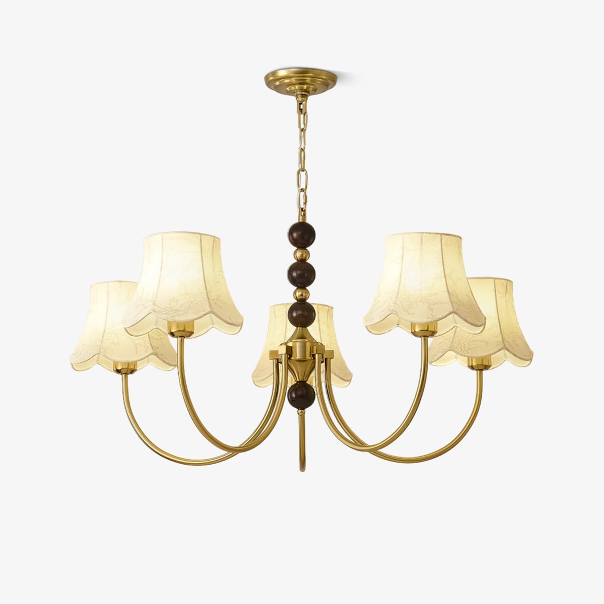 Orchid kroonluchter met gouden stoffen kap