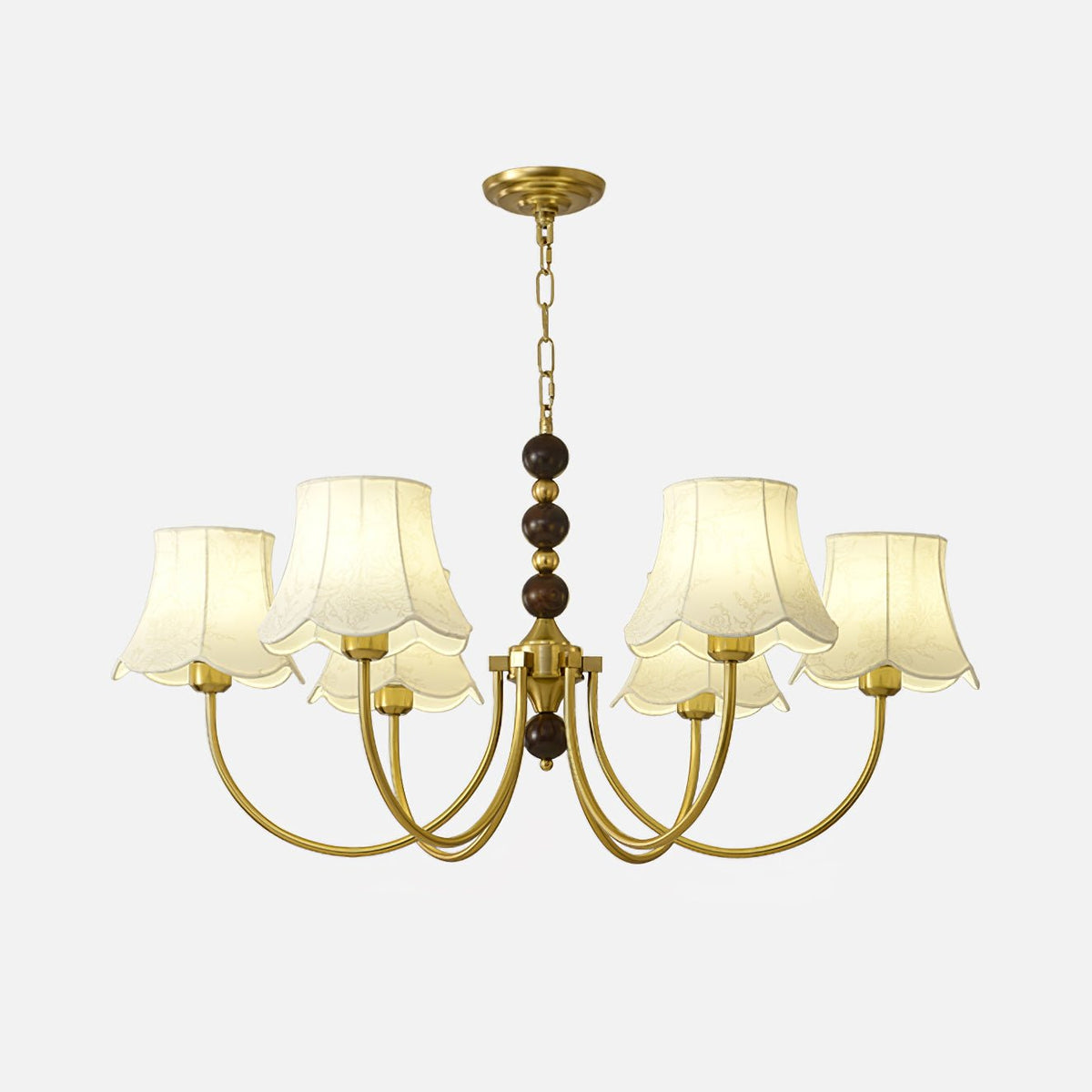 Orchid kroonluchter met gouden stoffen kap