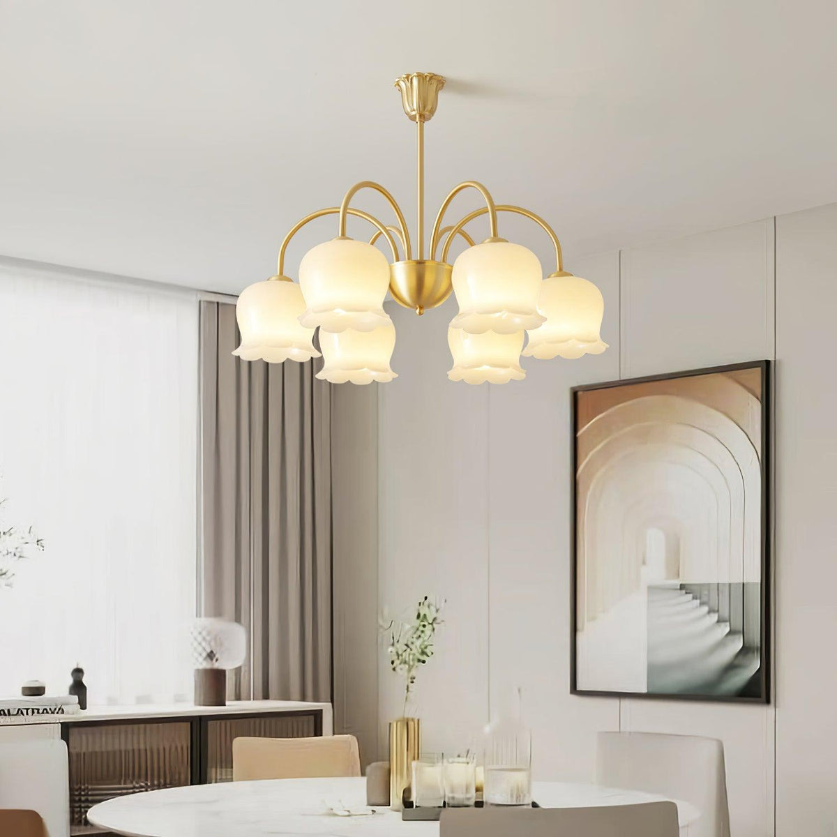 Solenora Kroonluchter messing Elegante Gebogen Arm
