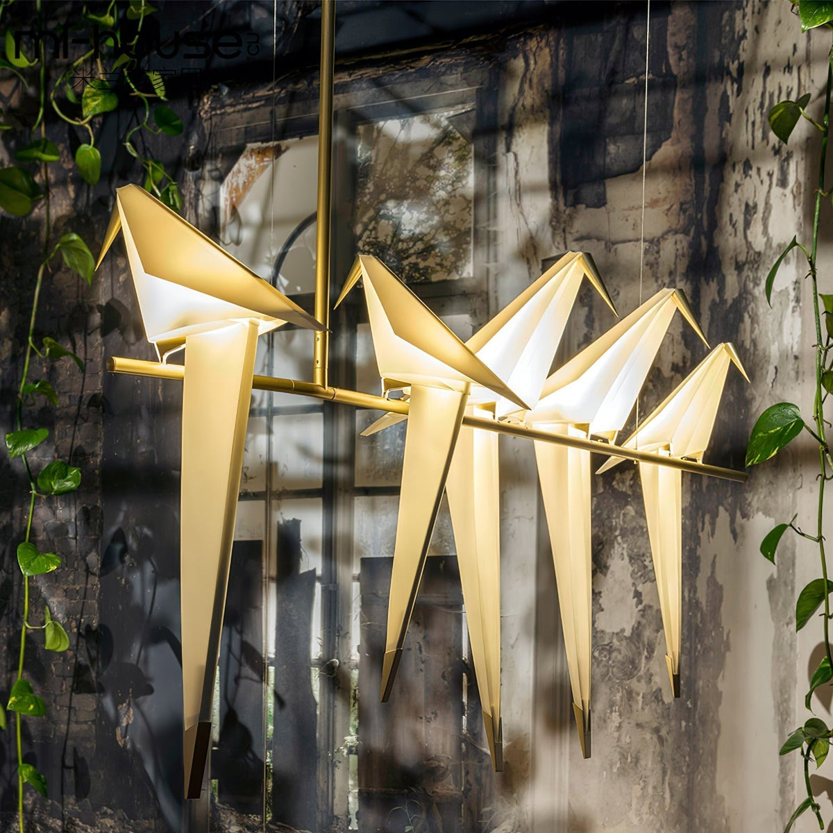 Lunuian kroonluchter Paper Crane Bird sculpturale LED