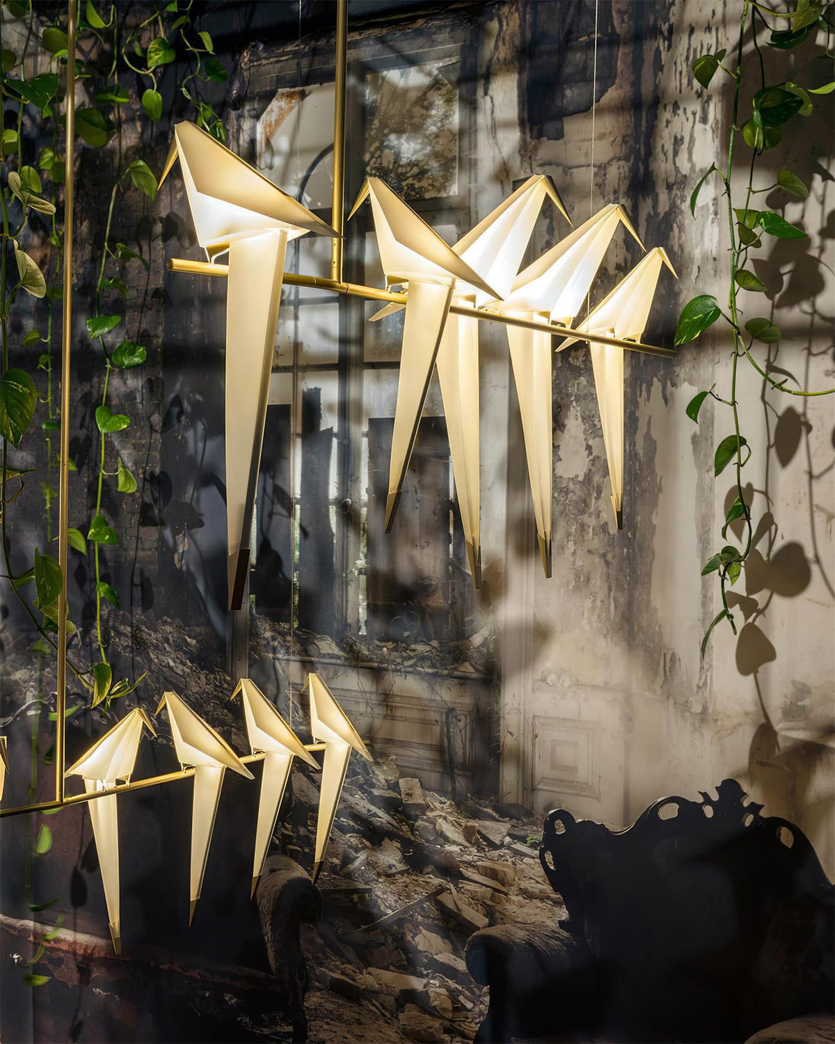 Lunuian kroonluchter Paper Crane Bird sculpturale LED