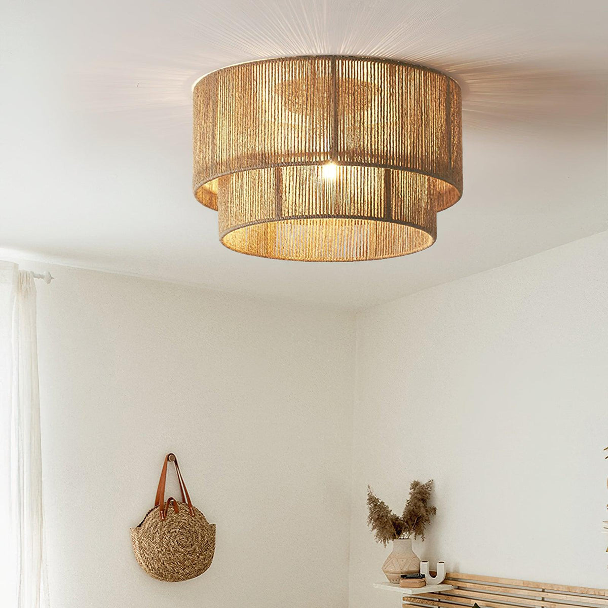 Casora klassiek Art Natuurlijk hennepkoord plafondlamp