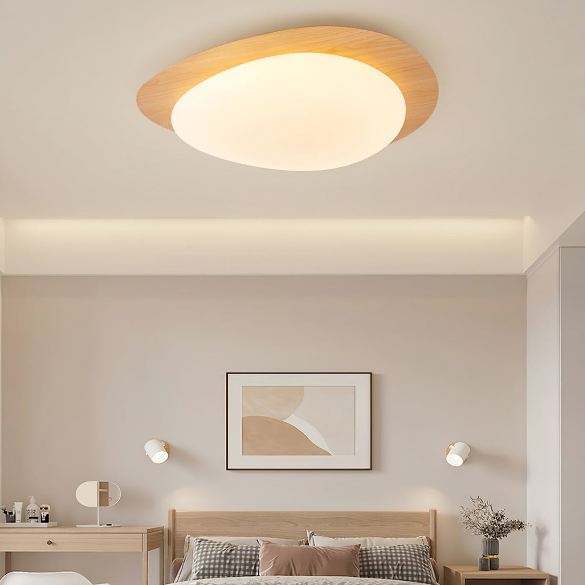 Sylenia plafondlamp kiezelvormige walnoot acryl LED