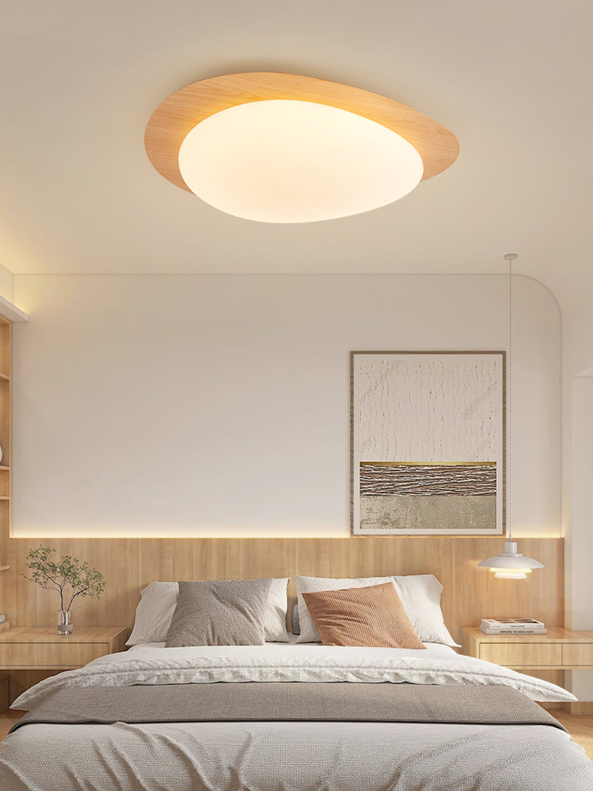 Sylenia plafondlamp kiezelvormige walnoot acryl LED