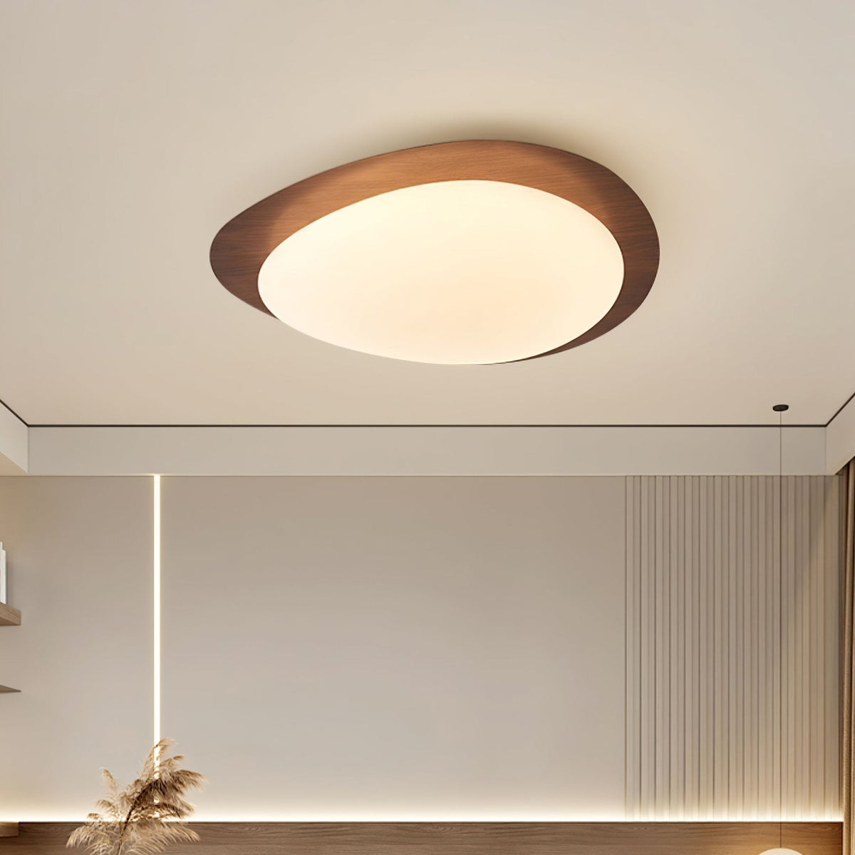 Sylenia plafondlamp kiezelvormige walnoot acryl LED