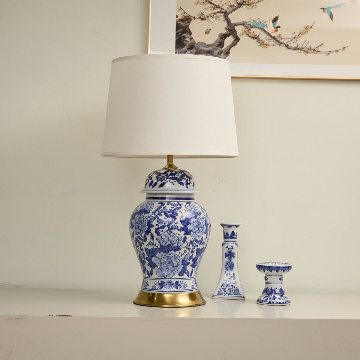 Peony tafellamp met Blauwe Peonie-vaas