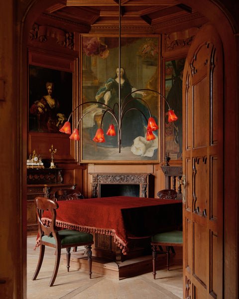 Lioreriel kroonluchter Blossom bloemblaad glas gebogen armen