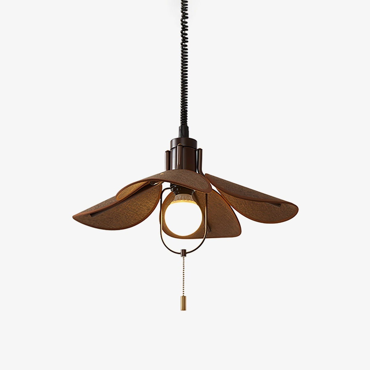 Utalion traditionele hanglamp van hout en stof met bloemblaadjesvorm