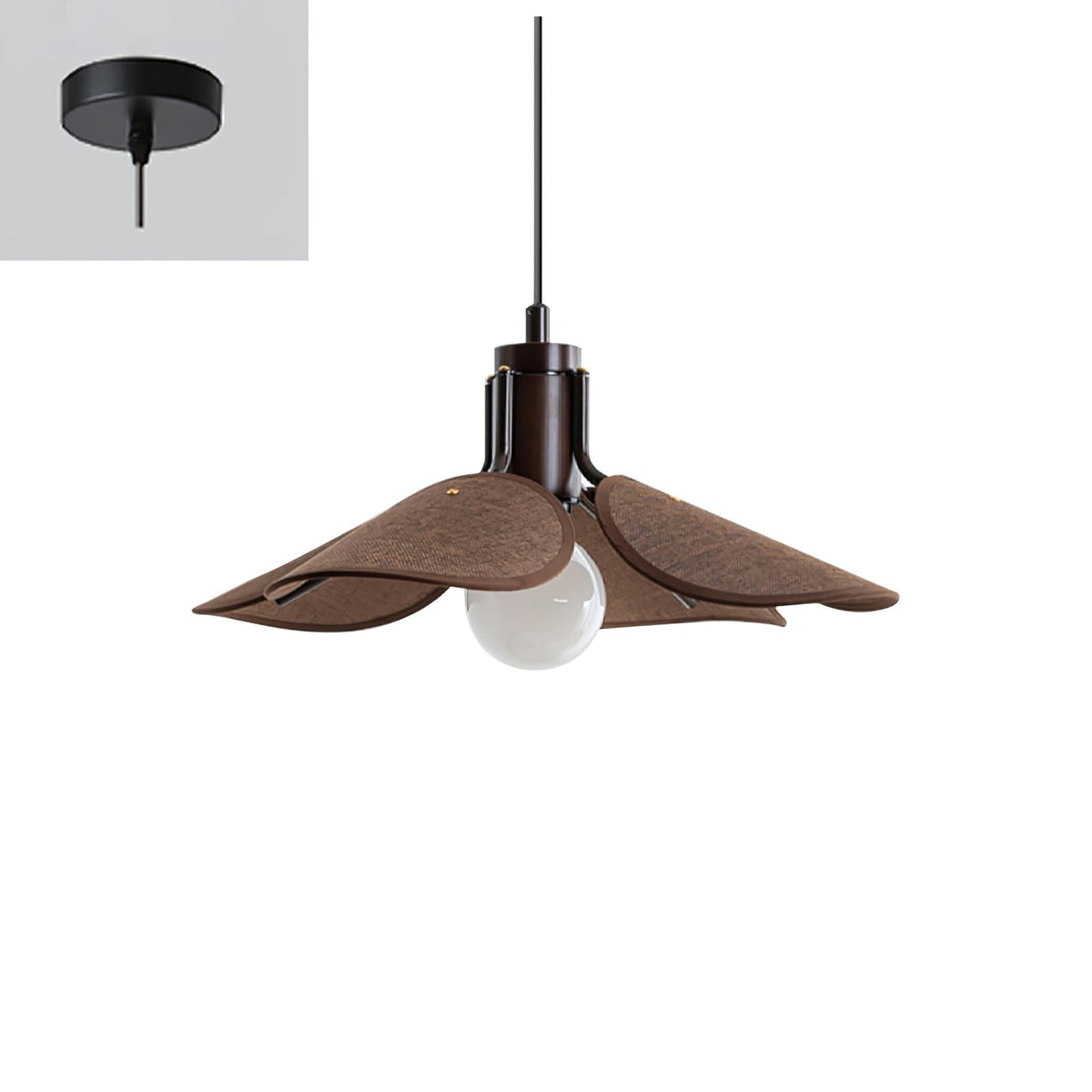 Utalion traditionele hanglamp van hout en stof met bloemblaadjesvorm