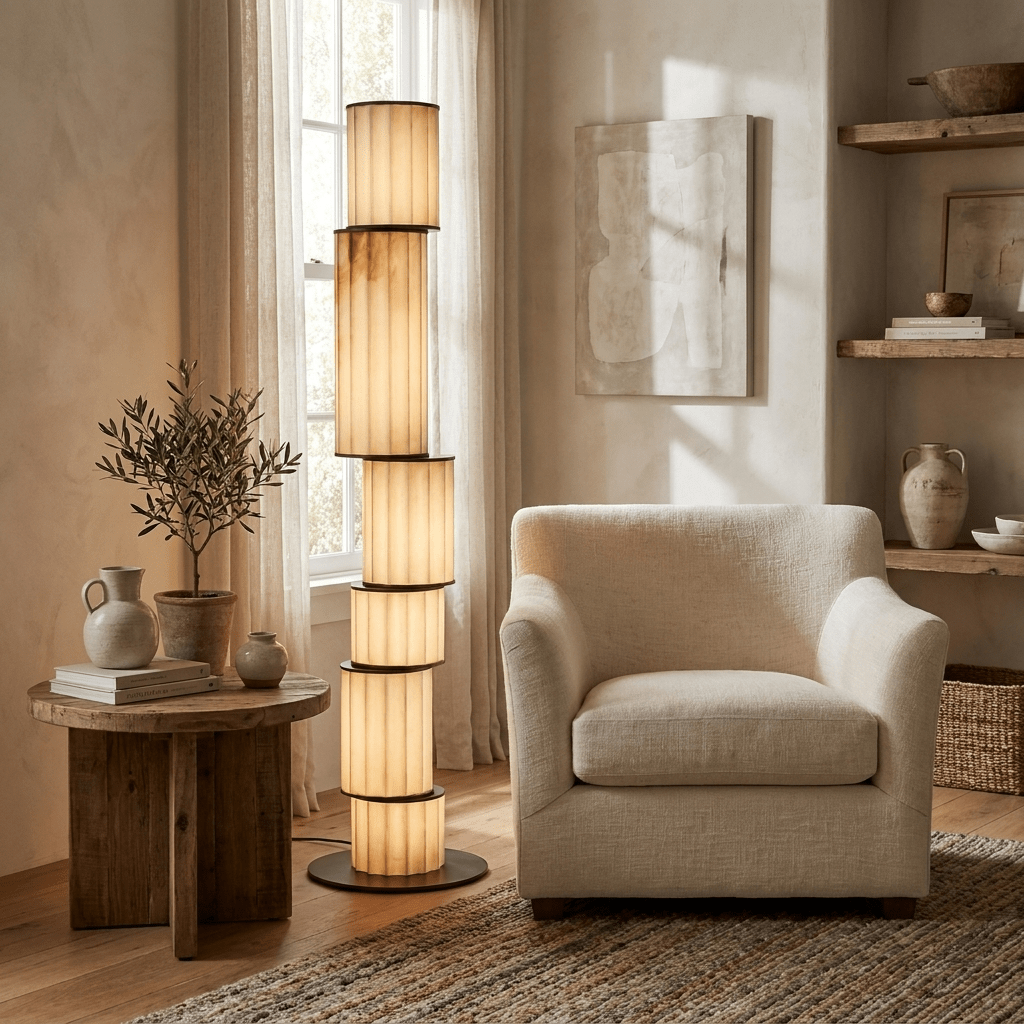 Eirirena vloerlamp in albast