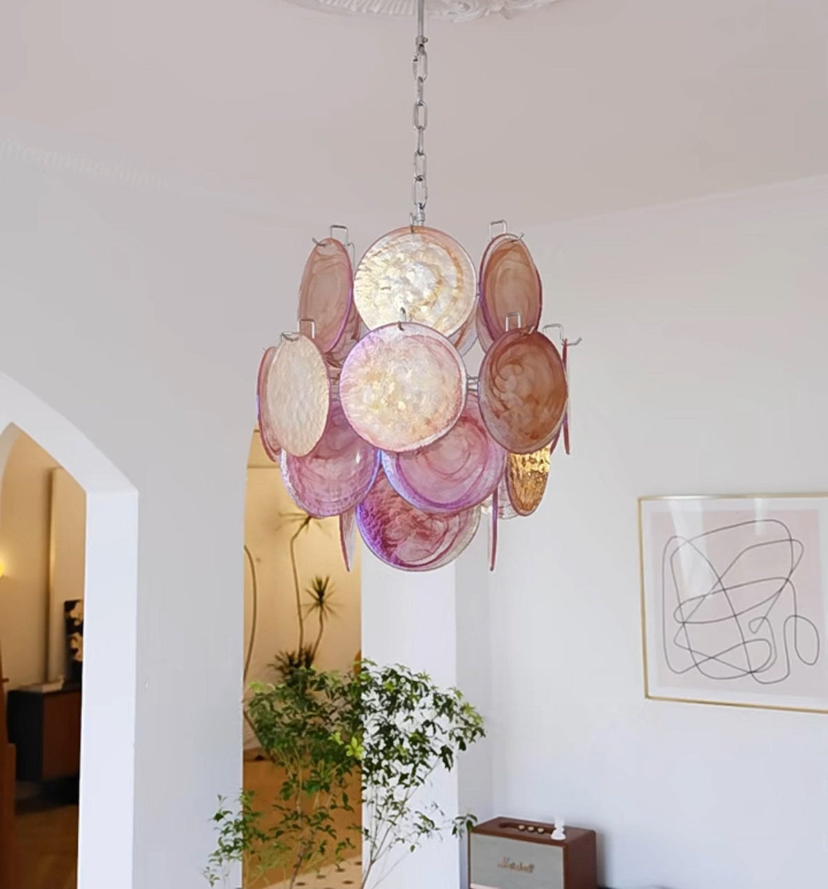Celisaria Kroonluchter Roze Murano-glasplaten Vintage Charm