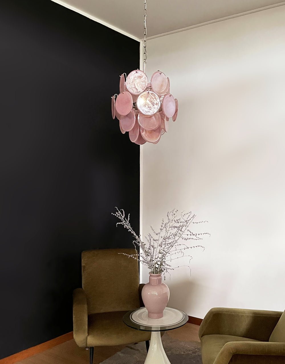 Celisaria Kroonluchter Roze Murano-glasplaten Vintage Charm
