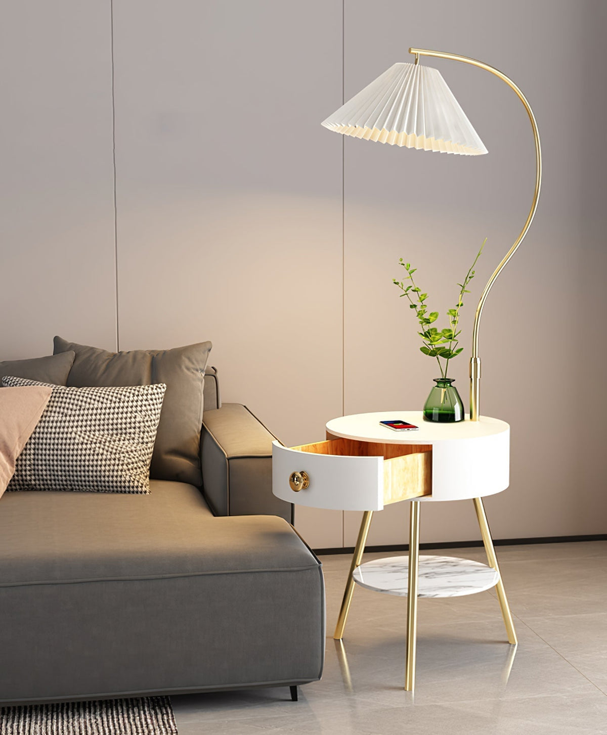 Yase houten marmeren vloerlamp