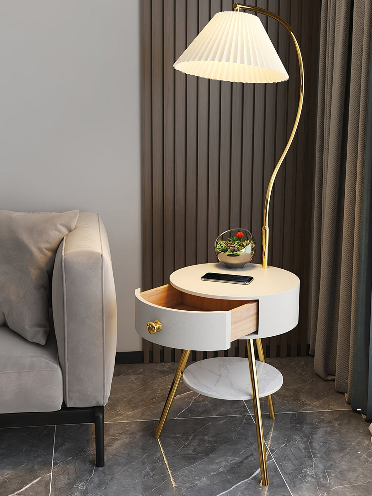 Yase houten marmeren vloerlamp