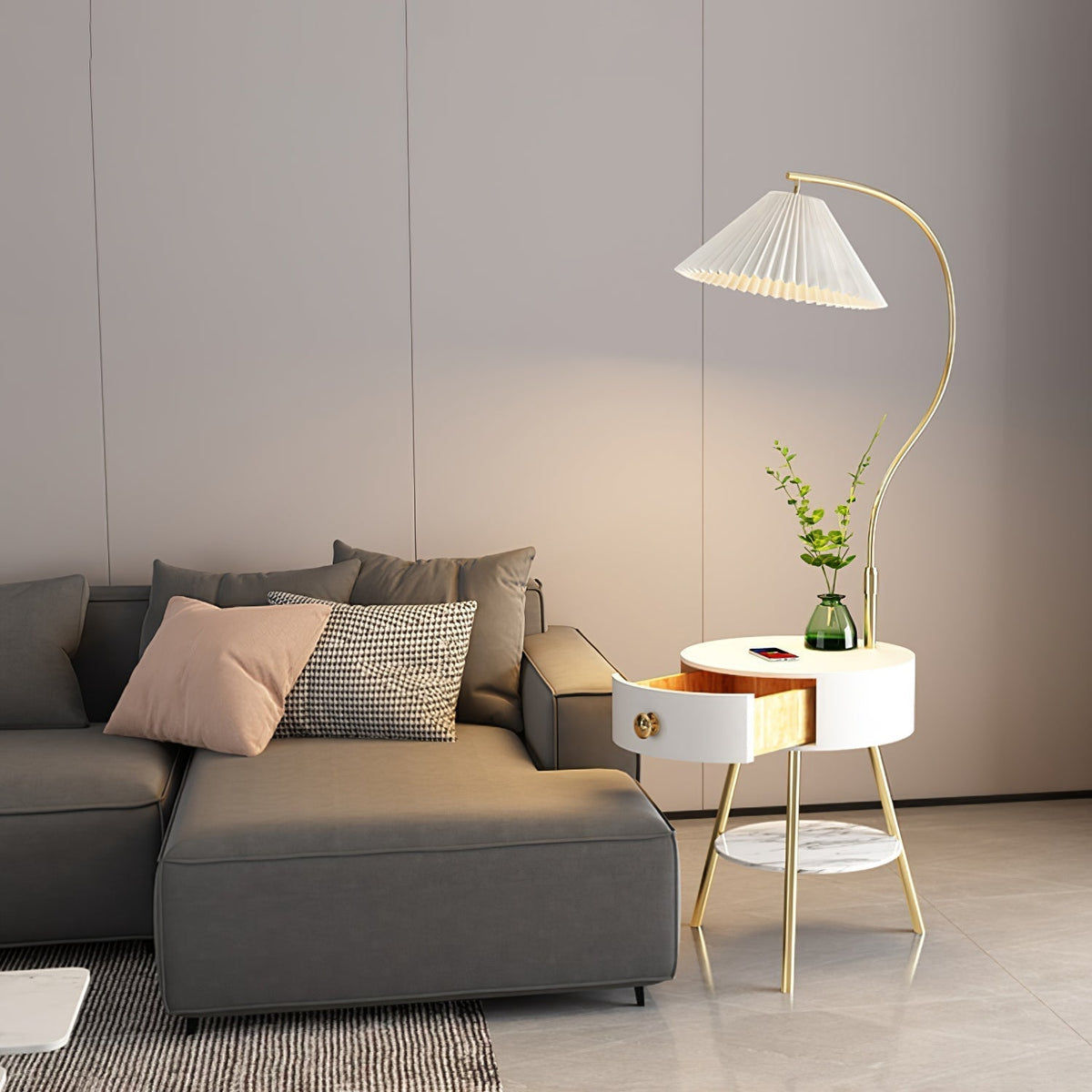 Yase houten marmeren vloerlamp