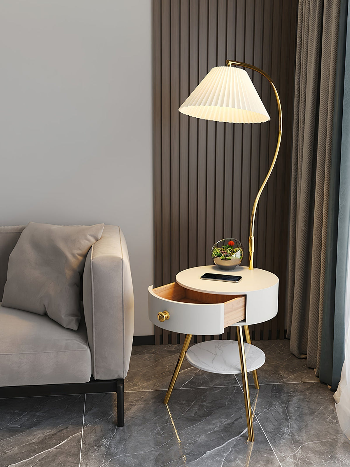 Yase houten marmeren vloerlamp