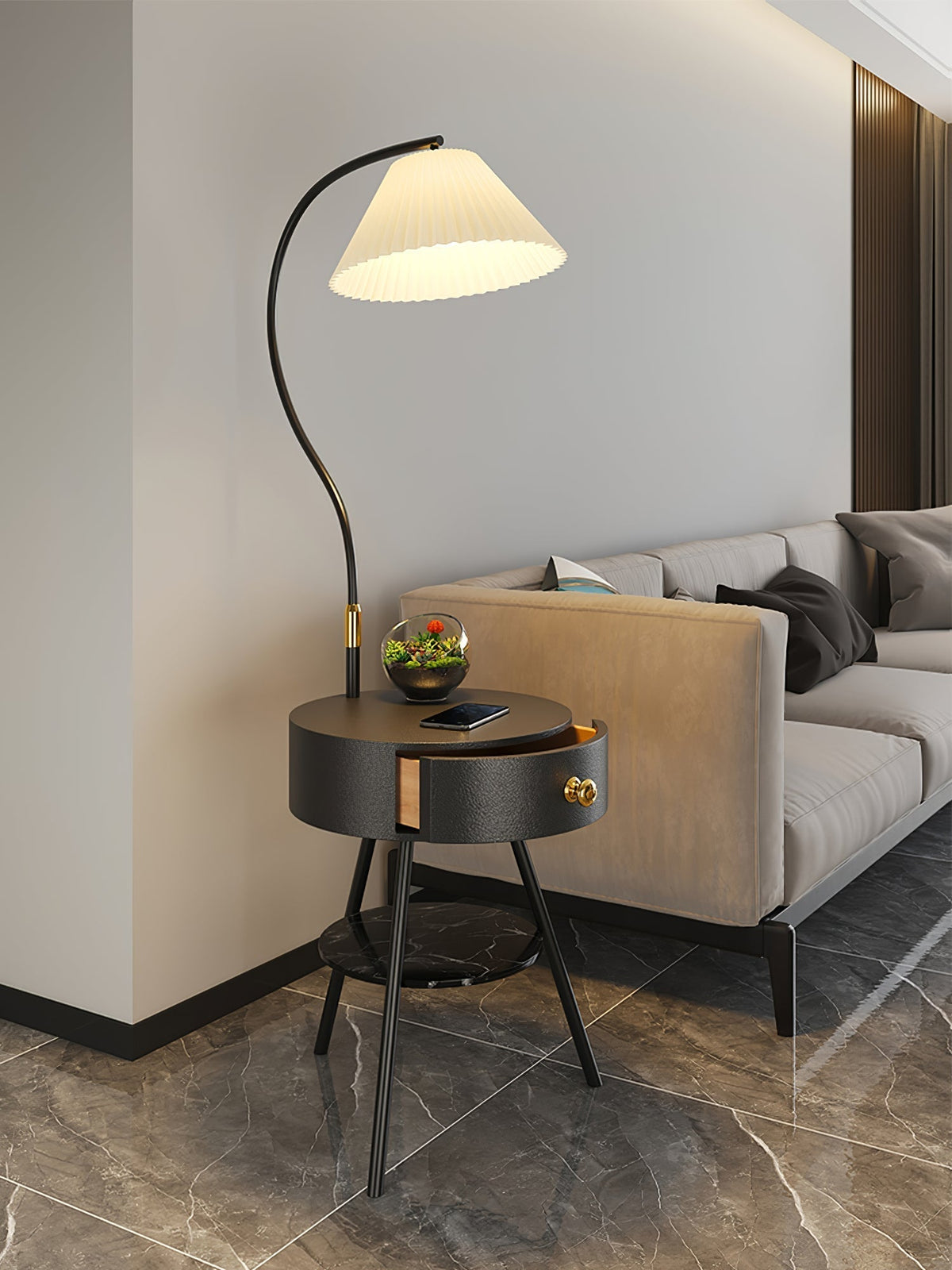 Yase houten marmeren vloerlamp