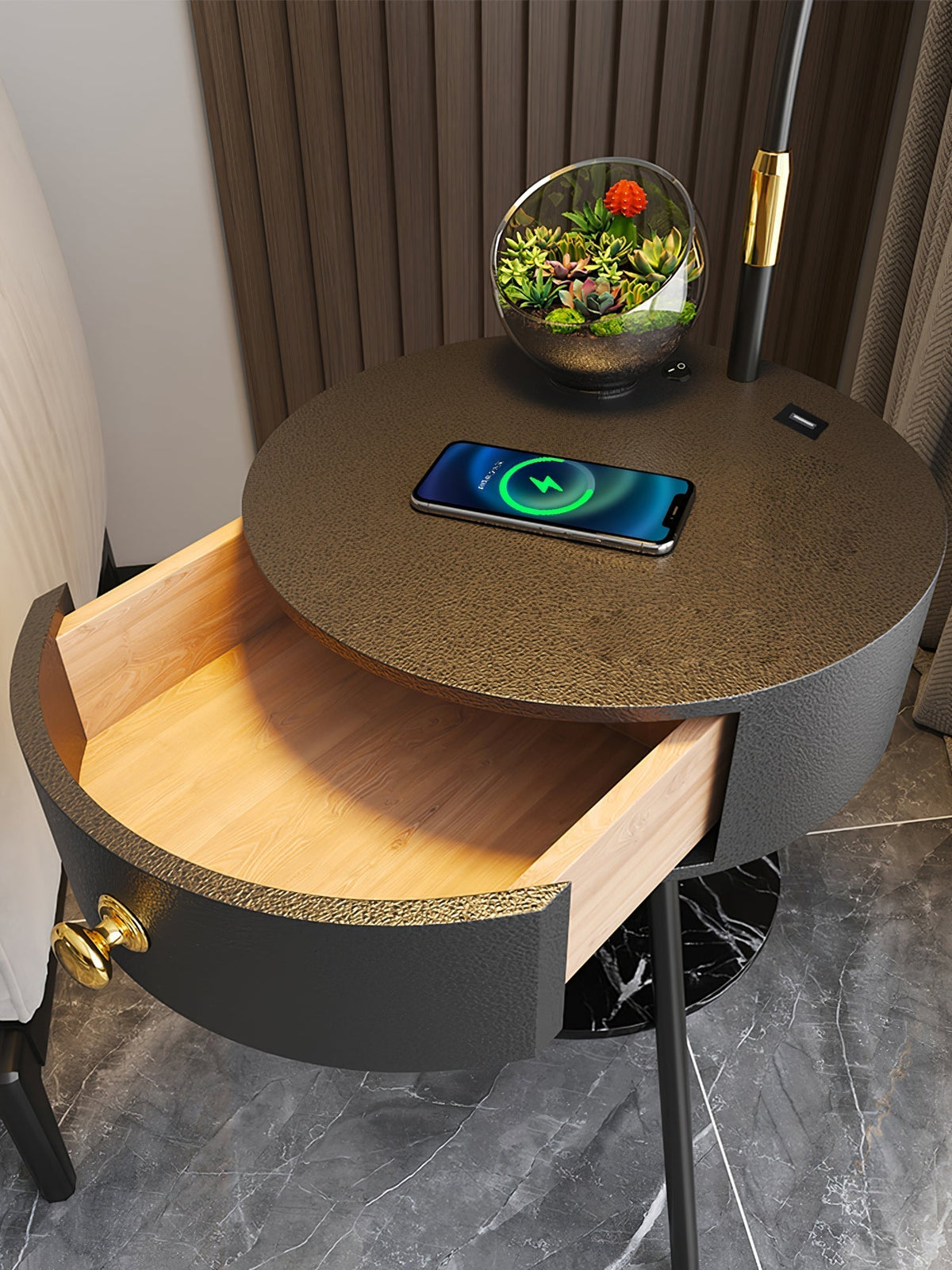 Yase houten marmeren vloerlamp
