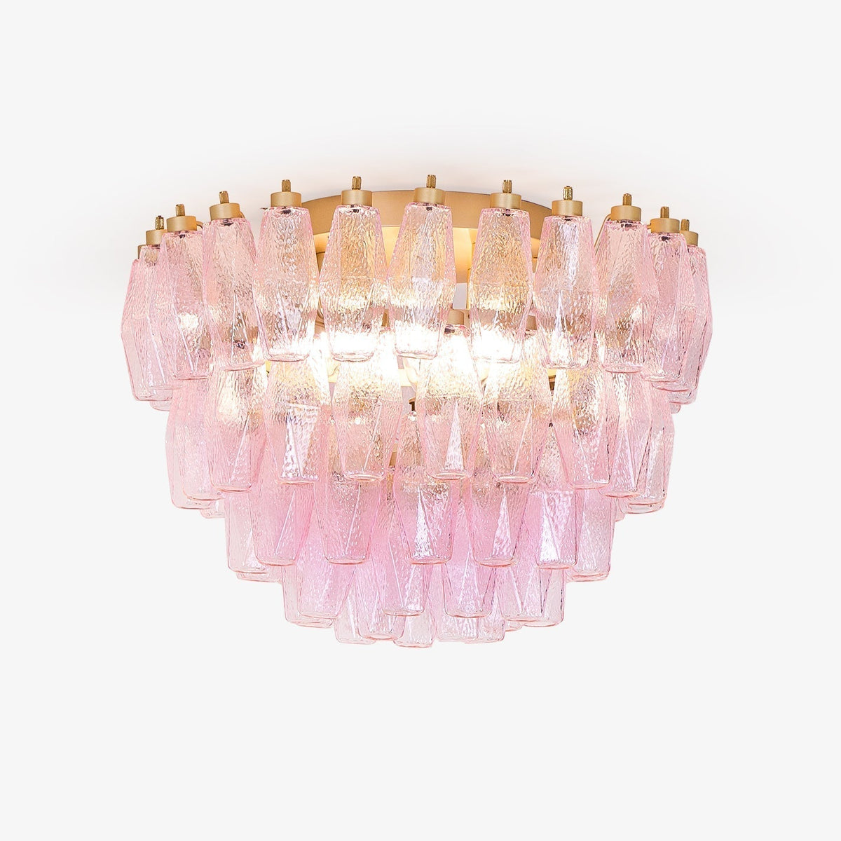 Celelaya plafondlamp Poliedri gelaagde roze Murano-glas vlakke plafondlamp
