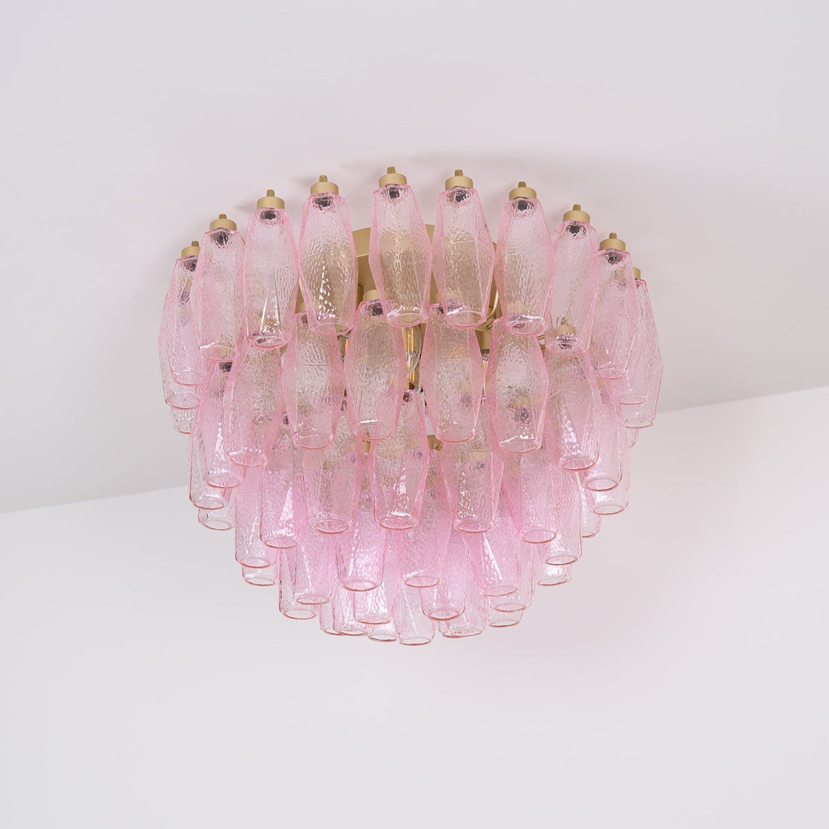 Celelaya plafondlamp Poliedri gelaagde roze Murano-glas vlakke plafondlamp