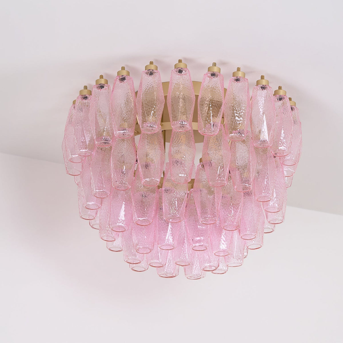Celelaya plafondlamp Poliedri gelaagde roze Murano-glas vlakke plafondlamp