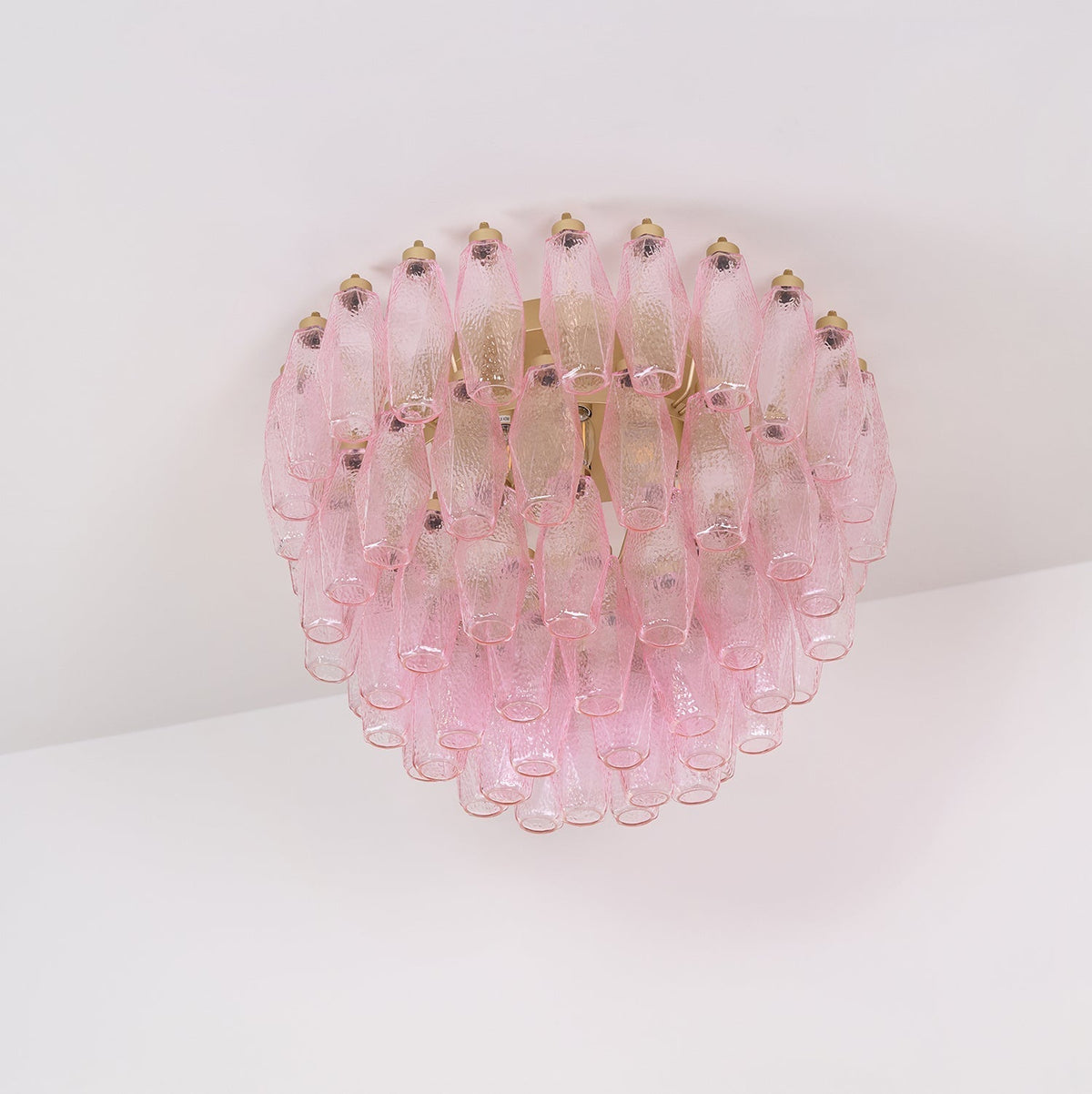 Celelaya plafondlamp Poliedri gelaagde roze Murano-glas vlakke plafondlamp