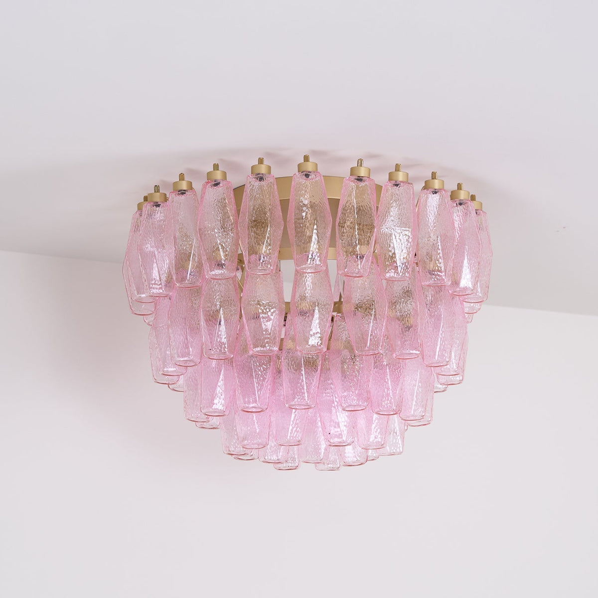 Celelaya plafondlamp Poliedri gelaagde roze Murano-glas vlakke plafondlamp