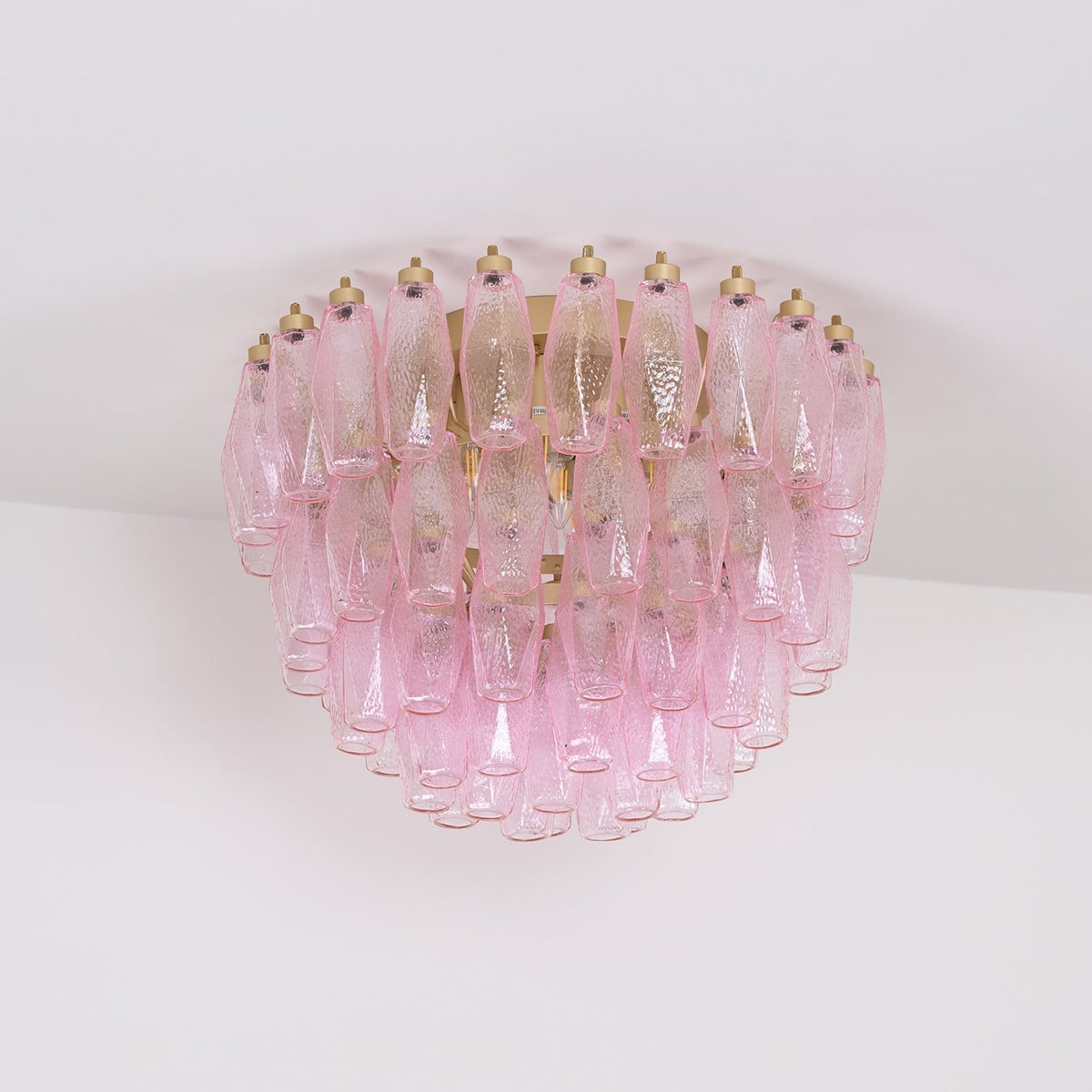 Celelaya plafondlamp Poliedri gelaagde roze Murano-glas vlakke plafondlamp