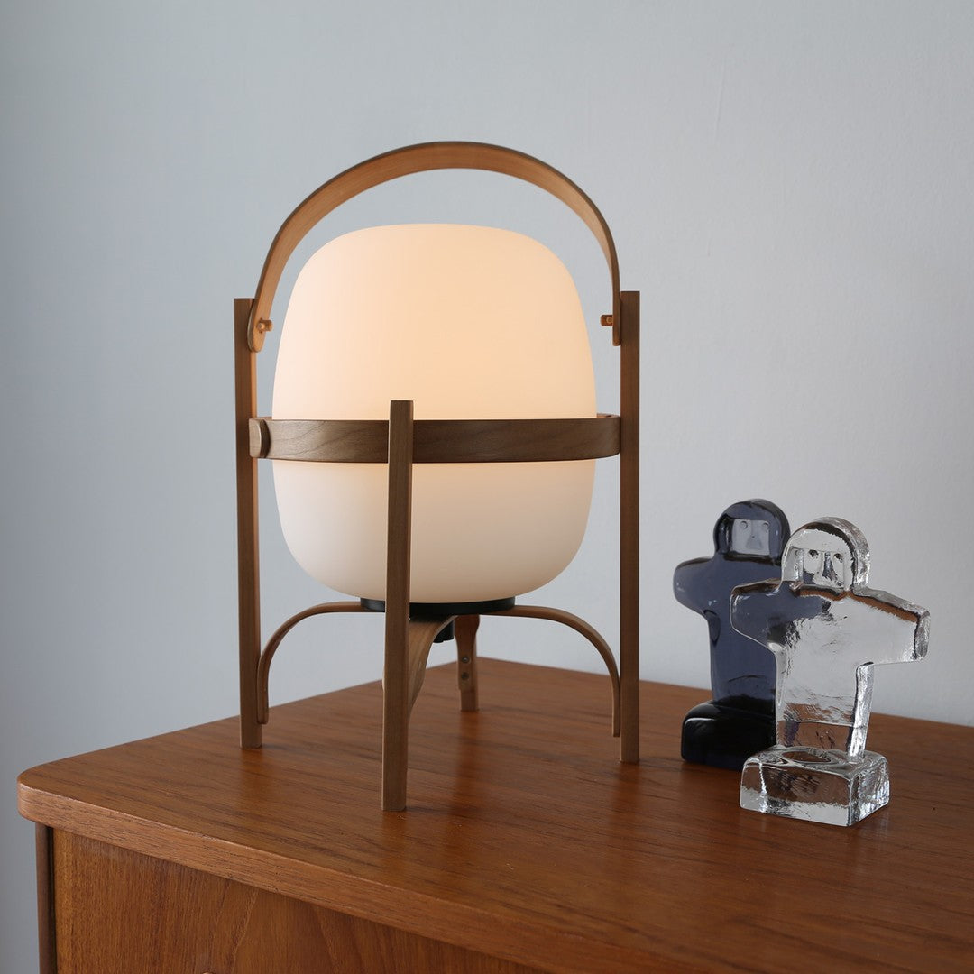 Lethra tafellamp van hout en glas